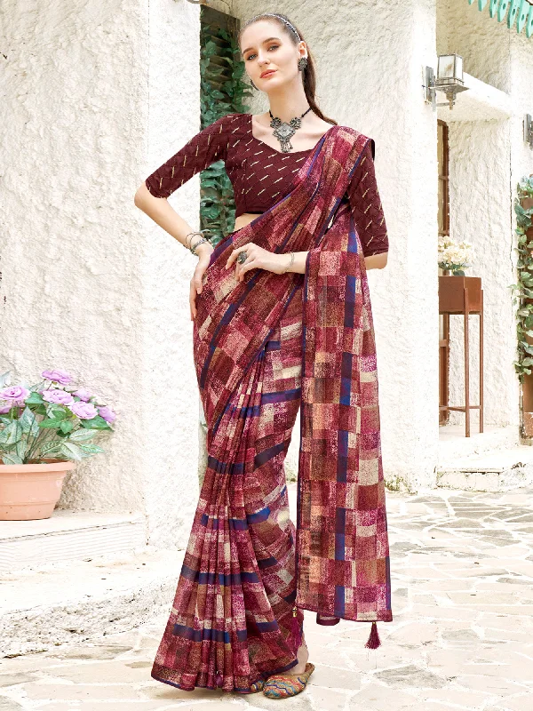 Women's Georgette Magenta Printed Designer Saree With Blouse Piece Soft Modal Blouse Women's Georgette Magenta Printed Designer Saree With Blouse Piece Soft Modal Blouse