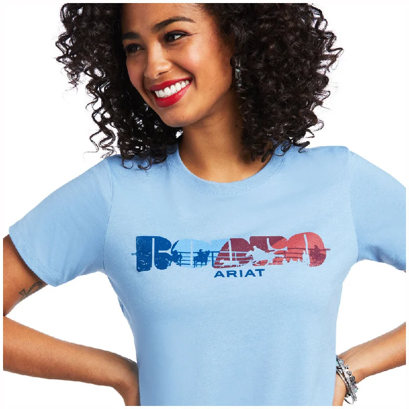 10039979 Ariat Women's Rodeo Short Sleeve T-Shirt - Light Blue Heather-- Boxy Fit Fitted Loose 10039979 Ariat Women's Rodeo Short Sleeve T-Shirt - Light Blue Heather-- Boxy Fit Fitted Loose
