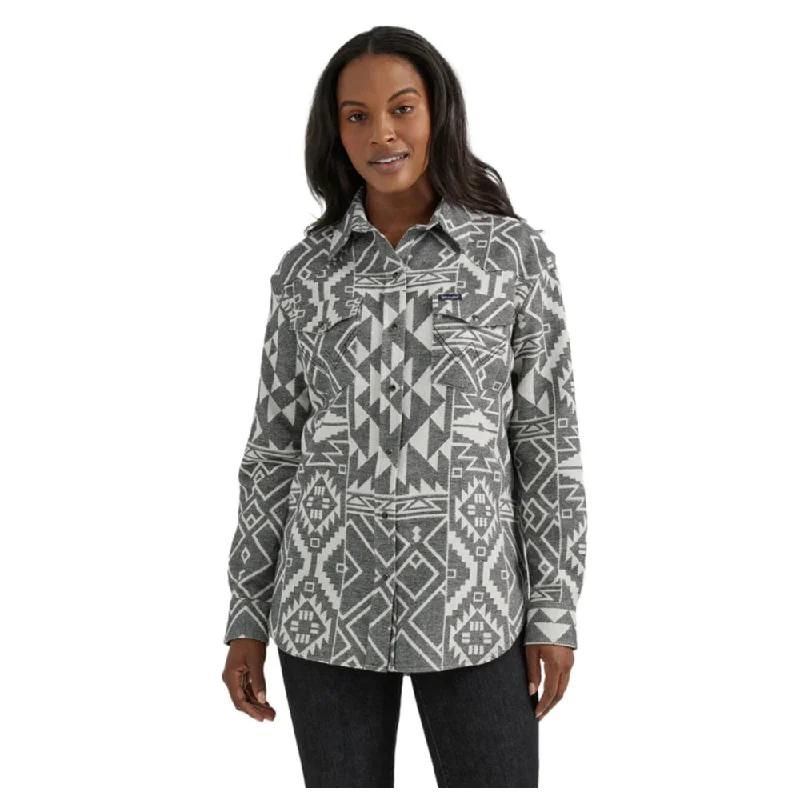 112356661 Wrangler Women's Retro Punchy Vintage Boyfriend Snap Shirt - Gray & White-- Machine Wash Dry Clean Hand Wash 112356661 Wrangler Women's Retro Punchy Vintage Boyfriend Snap Shirt - Gray & White-- Machine Wash Dry Clean Hand Wash