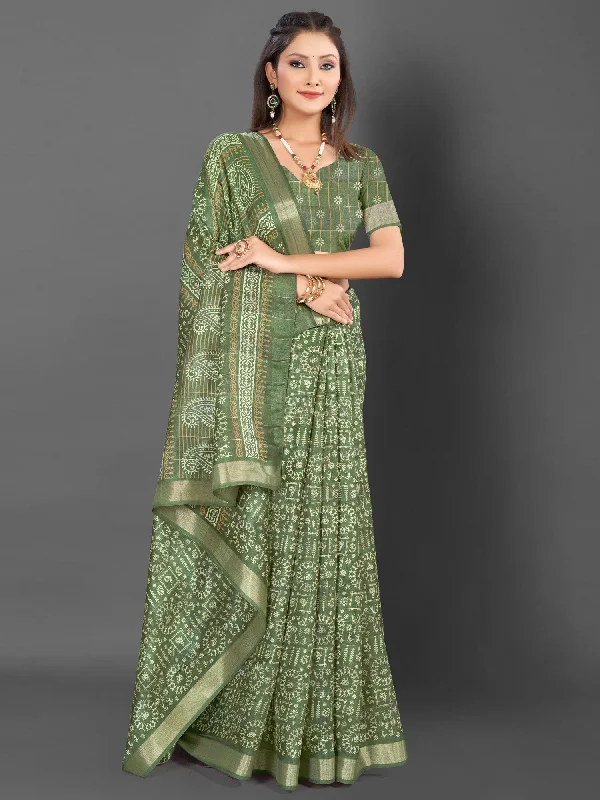 Women's Silk Blend Olive Printed Designer Saree With Blouse Piece Chic Off-Shoulder Blouse Women's Silk Blend Olive Printed Designer Saree With Blouse Piece Chic Off-Shoulder Blouse