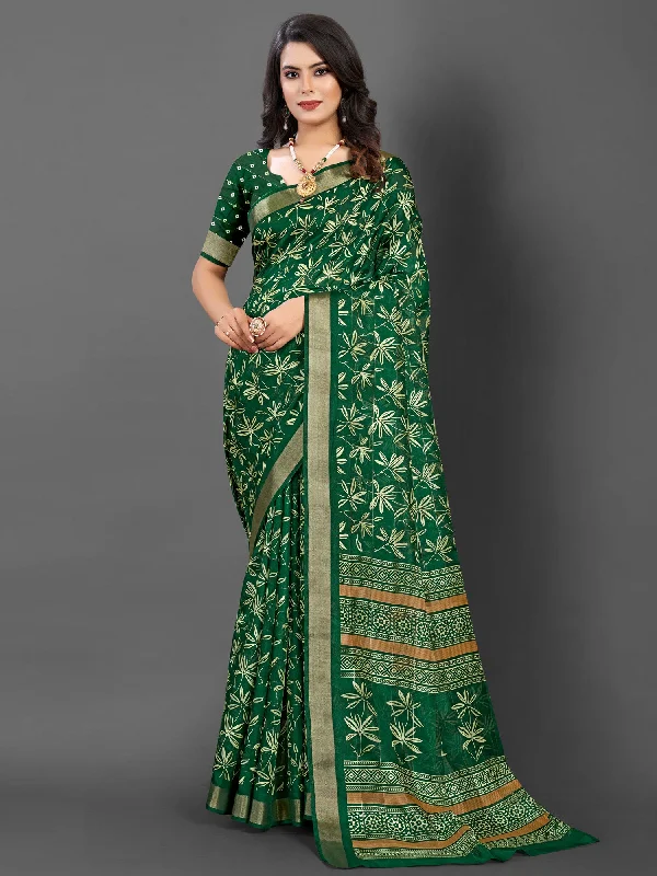 Women's Silk Blend Green Printed Designer Saree With Blouse Piece Oversized Silk Blouse Women's Silk Blend Green Printed Designer Saree With Blouse Piece Oversized Silk Blouse
