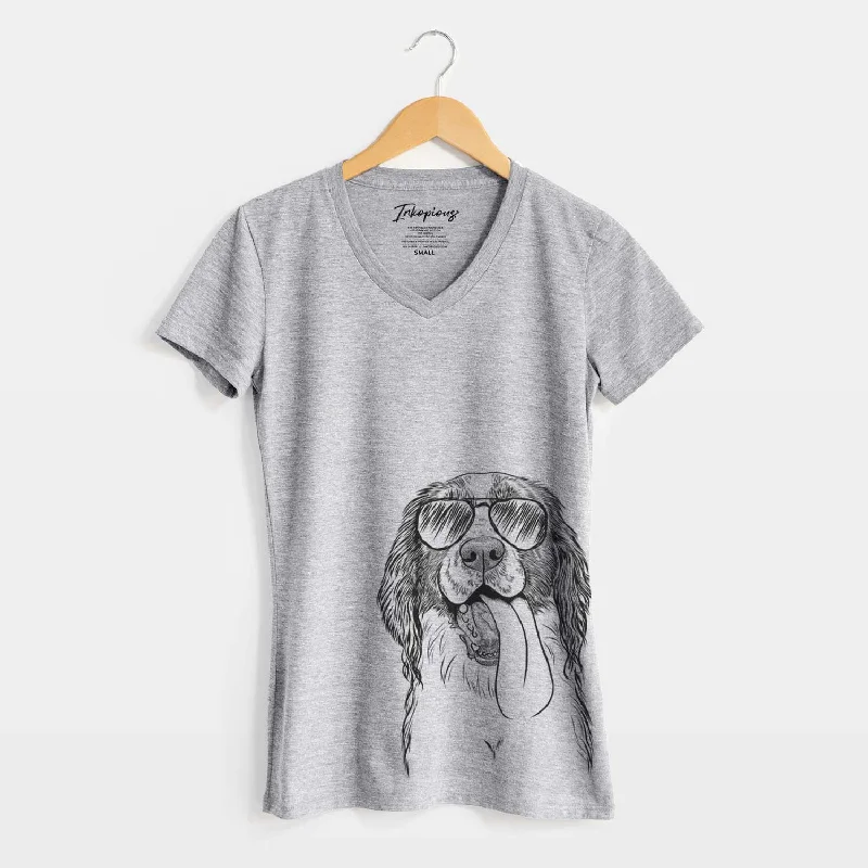 Aviator Duke the English Springer Spaniel - Women's V-neck Shirt-- Ribbed T-Shirt High Neck Heavyweight Aviator Duke the English Springer Spaniel - Women's V-neck Shirt-- Ribbed T-Shirt High Neck Heavyweight