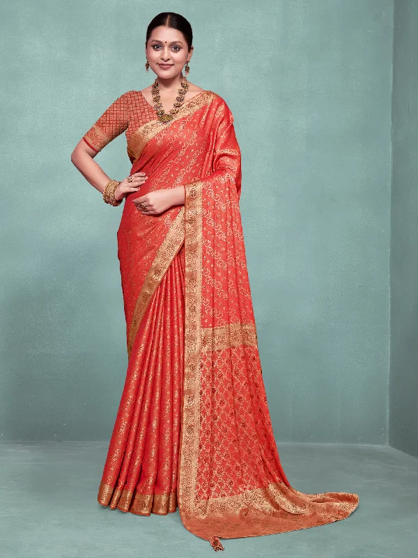 Women's Pure Silk Orange Woven Design Designer Saree With Blouse Piece Stylish Wrap Blouse Women's Pure Silk Orange Woven Design Designer Saree With Blouse Piece Stylish Wrap Blouse