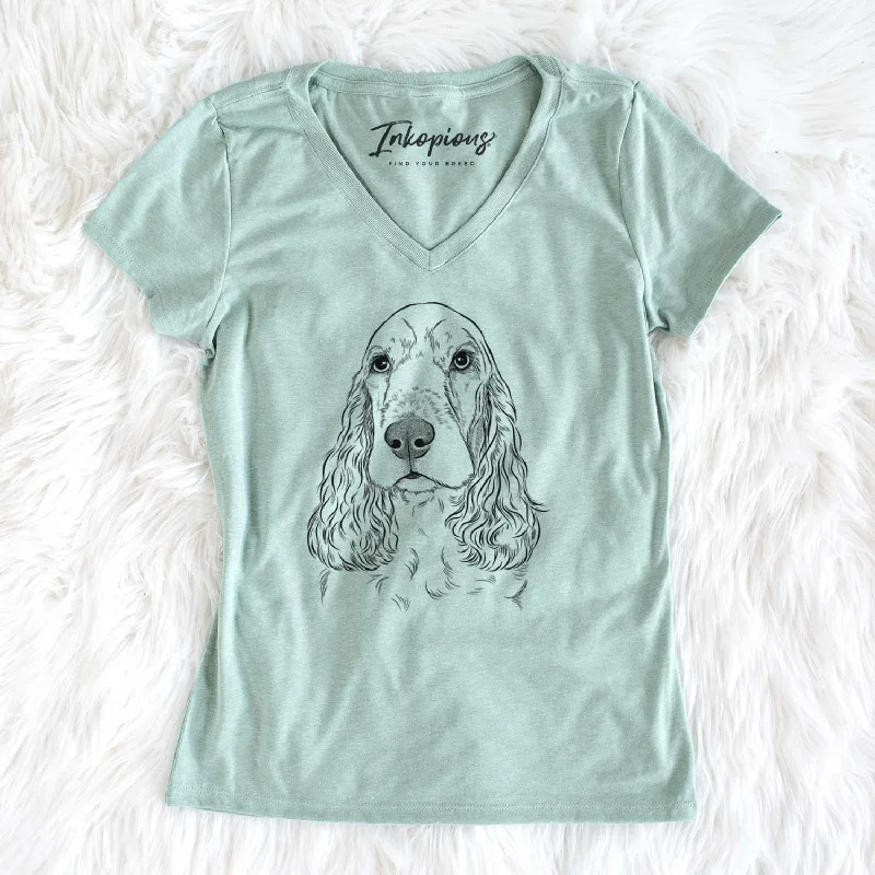 Bare Henry the English Cocker Spaniel - Women's V-neck Shirt-- Jersey Fabric Tulle Fabric Batik Fabric Bare Henry the English Cocker Spaniel - Women's V-neck Shirt-- Jersey Fabric Tulle Fabric Batik Fabric
