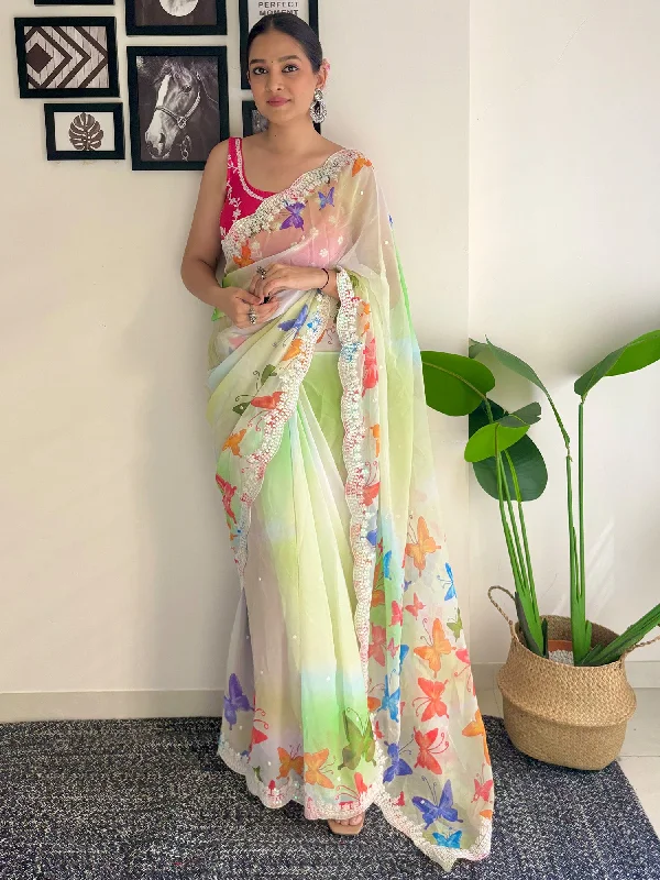 Women's Georgette Pink Embellished Designer Saree With Blouse Piece Polished Work Blouse Women's Georgette Pink Embellished Designer Saree With Blouse Piece Polished Work Blouse