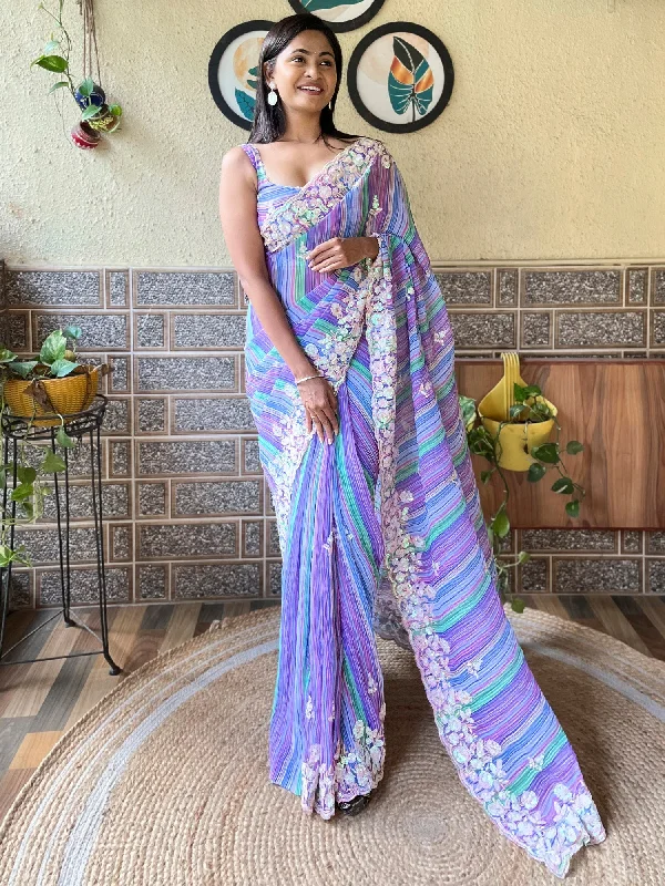 Women's Georgette Lavender Embellished Designer Saree With Blouse Piece Elegant Lace Blouse Women's Georgette Lavender Embellished Designer Saree With Blouse Piece Elegant Lace Blouse