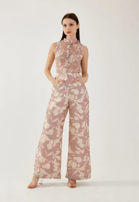 Rose pink and cream floral frill sleeveless shirts-- Cashmere Blend Cotton Blend Poly Blend Rose pink and cream floral frill sleeveless shirts-- Cashmere Blend Cotton Blend Poly Blend