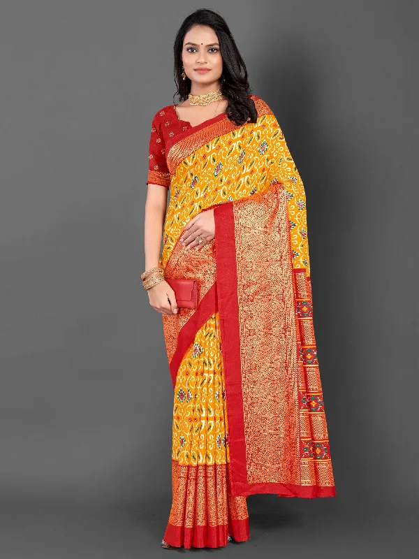 Women's Dola Silk Red Printed Designer Saree With Blouse Piece Elegant Semi-Sheer Blouse Women's Dola Silk Red Printed Designer Saree With Blouse Piece Elegant Semi-Sheer Blouse
