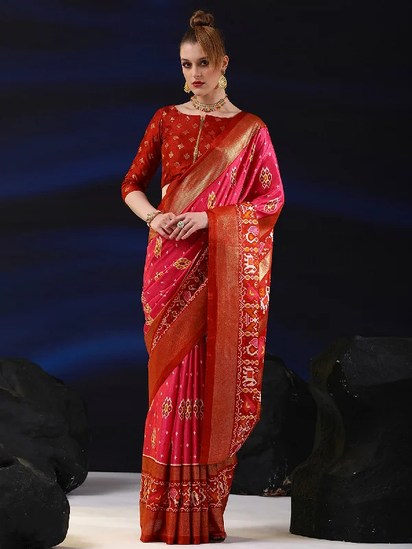 Women's Dola Silk Pink Printed Designer Saree With Blouse Piece Casual Stripe Blouse Women's Dola Silk Pink Printed Designer Saree With Blouse Piece Casual Stripe Blouse