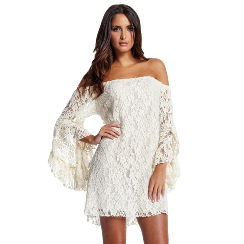 Cream Lace Off-The-Shoulder Mini Dress Autumn Casual Women Dress Comfortable Wrap Mini Dress Cream Lace Off-The-Shoulder Mini Dress Autumn Casual Women Dress Comfortable Wrap Mini Dress