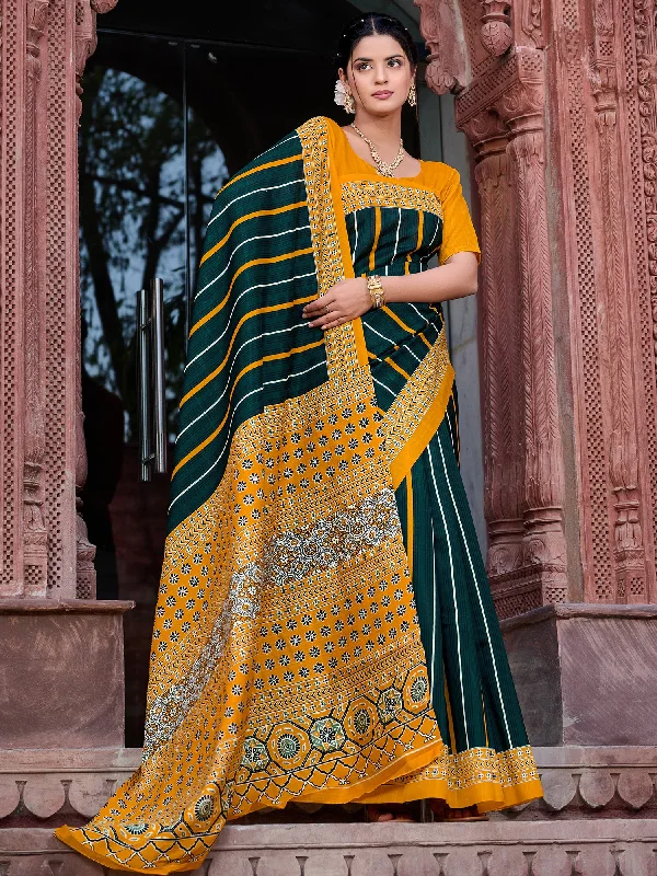 Women's Bhagalpuri Silk Dark Green Printed Designer Saree With Blouse Piece Satin Drape Blouse Women's Bhagalpuri Silk Dark Green Printed Designer Saree With Blouse Piece Satin Drape Blouse