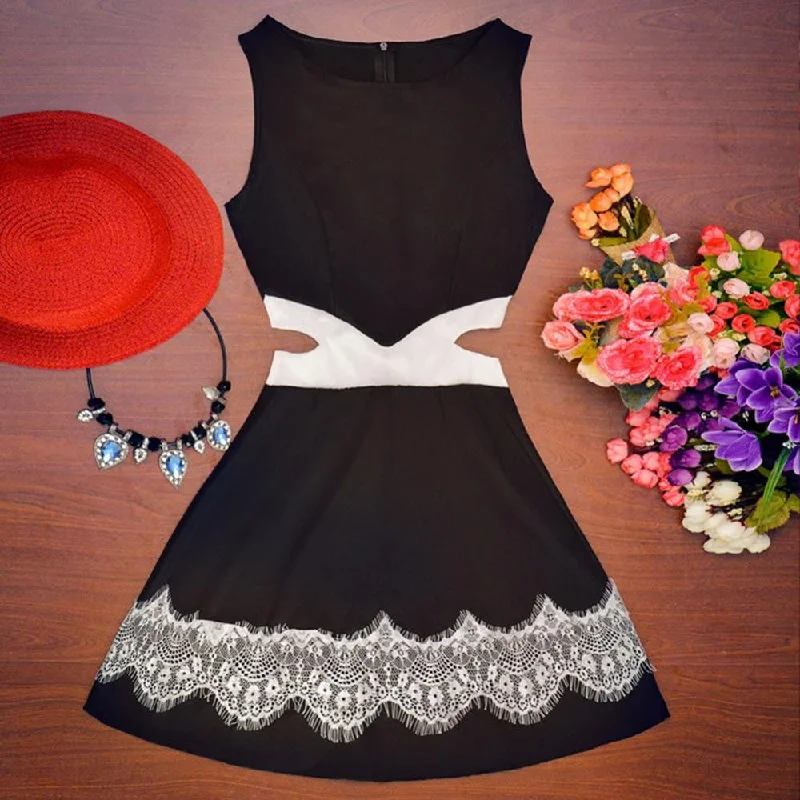 Stylish Women Sleeveless Lace Waist With Holes Dresses Casual A-line Floral Print Mini Dress Classic Floral Print Mini Dress Stylish Women Sleeveless Lace Waist With Holes Dresses Casual A-line Floral Print Mini Dress Classic Floral Print Mini Dress