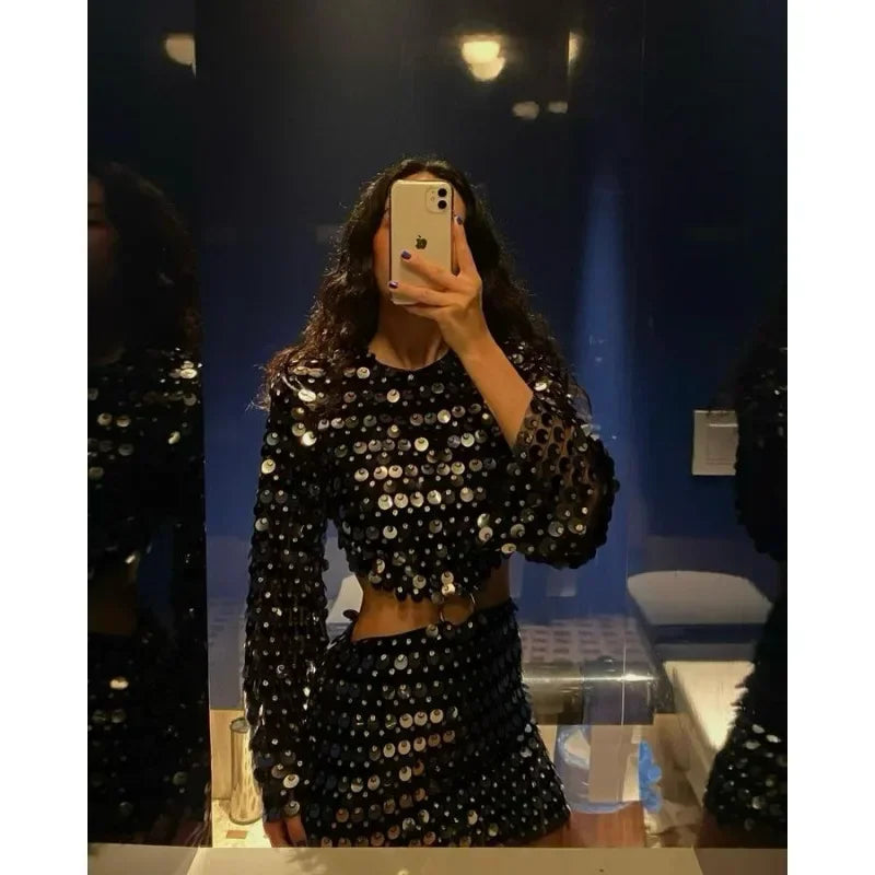 2024 Spring Summer New Dress Women's Fashion Solid Color Sequined Flare Sleeve Dress Women's Sexy O-Neck Irregular Mini Dress Elegant Silk Mini Dress 2024 Spring Summer New Dress Women's Fashion Solid Color Sequined Flare Sleeve Dress Women's Sexy O-Neck Irregular Mini Dress Elegant Silk Mini Dress