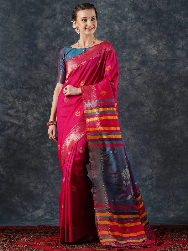 Women's Silk Blend Pink Woven Design Designer Saree With Blouse Piece Loose Fit Blouse Women's Silk Blend Pink Woven Design Designer Saree With Blouse Piece Loose Fit Blouse