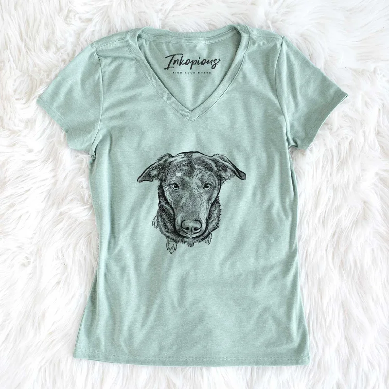 Bare Echo the Pitbull Beagle Mix - Women's V-neck Shirt-- Zippered Front Buttoned Front Snap Front Bare Echo the Pitbull Beagle Mix - Women's V-neck Shirt-- Zippered Front Buttoned Front Snap Front