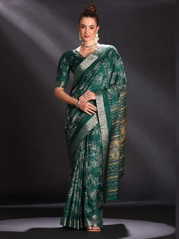 Women's Silk Blend Teal green Printed Designer Saree With Blouse Piece Lightweight Floral Blouse Women's Silk Blend Teal green Printed Designer Saree With Blouse Piece Lightweight Floral Blouse