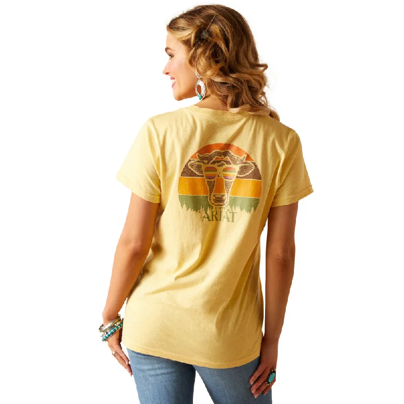 10048684 Ariat Women's Cow Sunset Short Sleeve T-Shirt -Jojoba-- Spandex Blend Rayon Blend Denim Blend 10048684 Ariat Women's Cow Sunset Short Sleeve T-Shirt -Jojoba-- Spandex Blend Rayon Blend Denim Blend