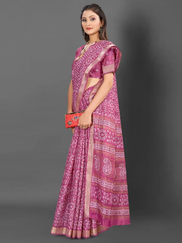 Women's Silk Blend Mauve Printed Designer Saree With Blouse Piece Embroidered Floral Blouse Women's Silk Blend Mauve Printed Designer Saree With Blouse Piece Embroidered Floral Blouse