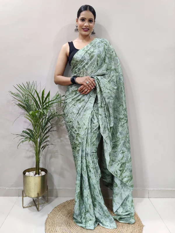 Women's Chiffon Green Printed Ready to Wear With Blouse Piece Casual Relaxed Fit Blouse Women's Chiffon Green Printed Ready to Wear With Blouse Piece Casual Relaxed Fit Blouse