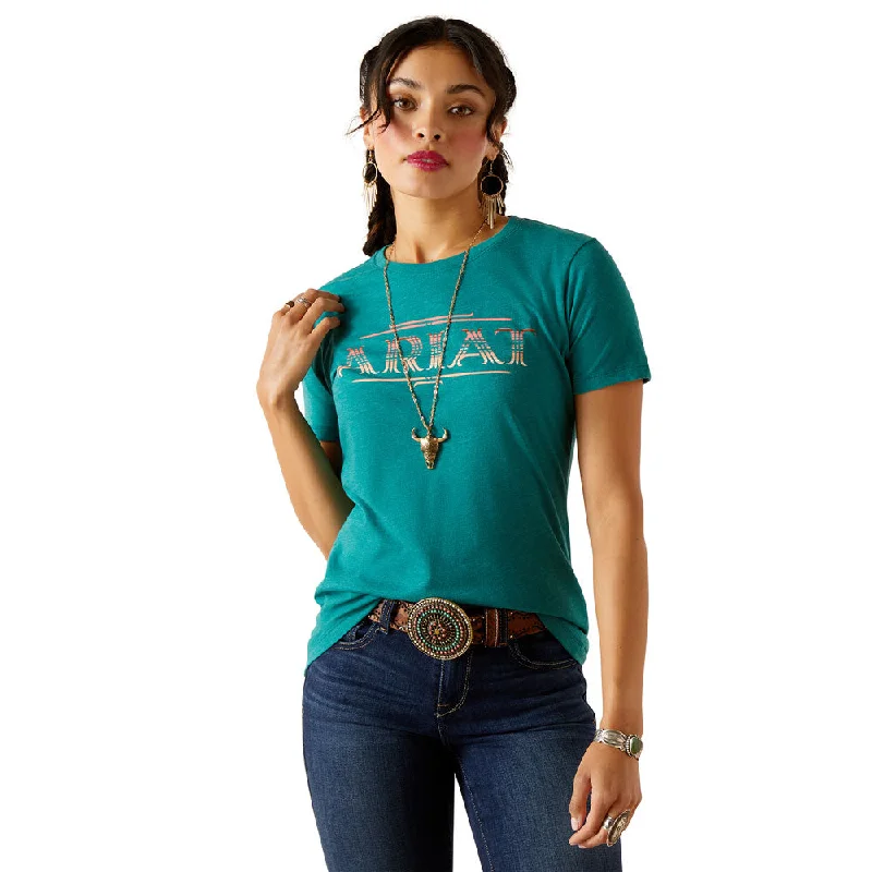 10044722 Ariat Women's Ariat Serape Style T-Shirt - Dark Teal Heather-- Collared Crew Neck Turtle Neck 10044722 Ariat Women's Ariat Serape Style T-Shirt - Dark Teal Heather-- Collared Crew Neck Turtle Neck