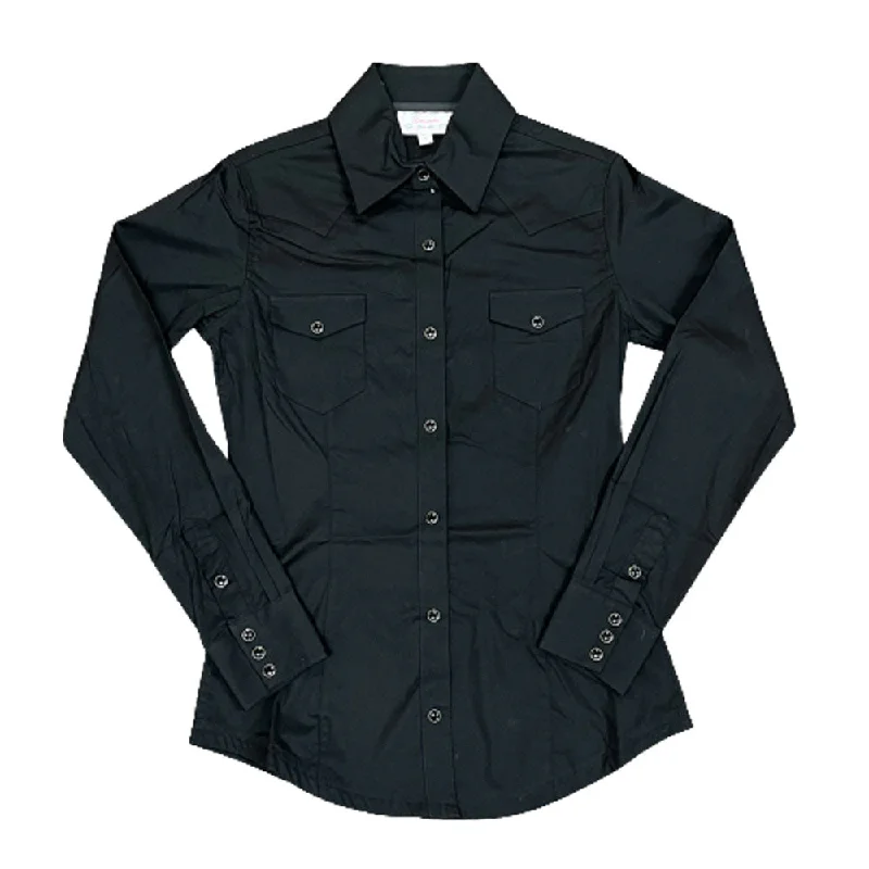 PSWSOSRZ2N_B Panhandle Women's Stretch Poplin Long Sleeve Western Snap Shirt - Solid Black-- Mesh Blend Leather Blend Suede Blend PSWSOSRZ2N_B Panhandle Women's Stretch Poplin Long Sleeve Western Snap Shirt - Solid Black-- Mesh Blend Leather Blend Suede Blend