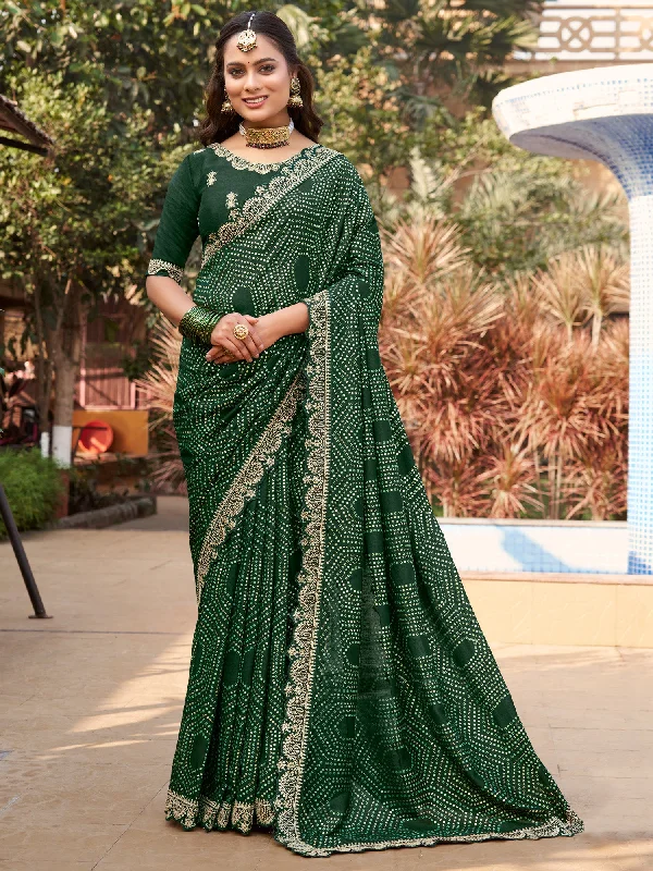 Women's Vichitra Silk Green Printed Designer Saree With Blouse Piece Lightweight Chiffon Blouse Women's Vichitra Silk Green Printed Designer Saree With Blouse Piece Lightweight Chiffon Blouse