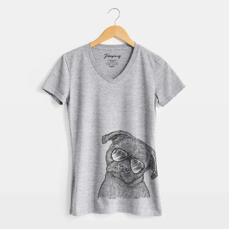 Aviator Koko the Shih Tzu - Women's V-neck Shirt-- Mesh Fabric Canvas Fabric Denim Fabric Aviator Koko the Shih Tzu - Women's V-neck Shirt-- Mesh Fabric Canvas Fabric Denim Fabric