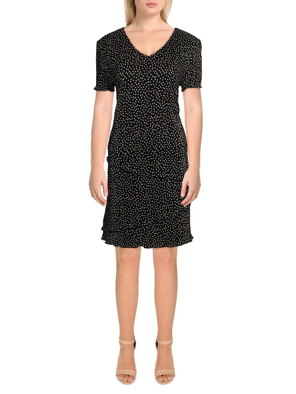 Petites Womens Tiered Short Mini Dress Stylish Puff Sleeve Mini Dress