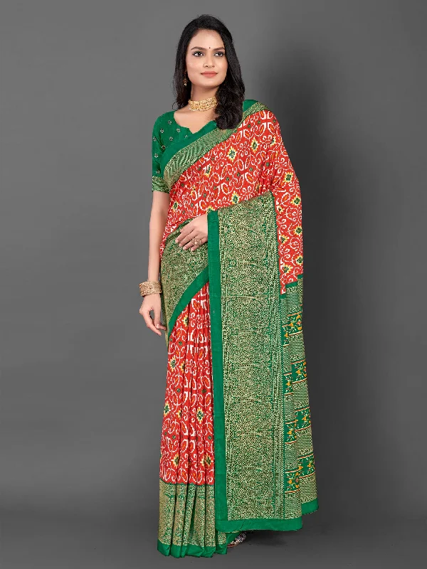 Women's Dola Silk Green Printed Designer Saree With Blouse Piece Sleeveless Chiffon Blouse Women's Dola Silk Green Printed Designer Saree With Blouse Piece Sleeveless Chiffon Blouse
