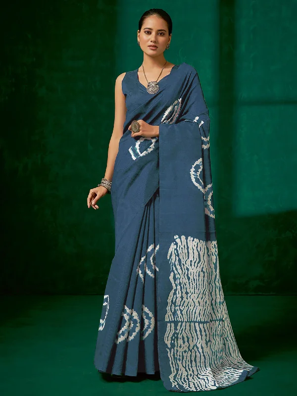 Women's Bhagalpuri Silk Grey Printed Designer Saree With Blouse Piece Flowy Bohemian Blouse Women's Bhagalpuri Silk Grey Printed Designer Saree With Blouse Piece Flowy Bohemian Blouse