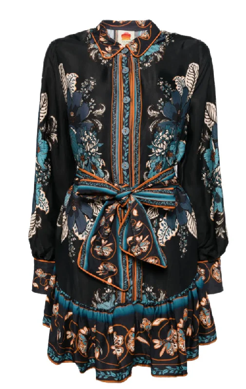 Farm Rio Women's Long Sleeve Mini Dress, Blossom Tapestry Black Comfortable Linen Mini Dress Farm Rio Women's Long Sleeve Mini Dress, Blossom Tapestry Black Comfortable Linen Mini Dress