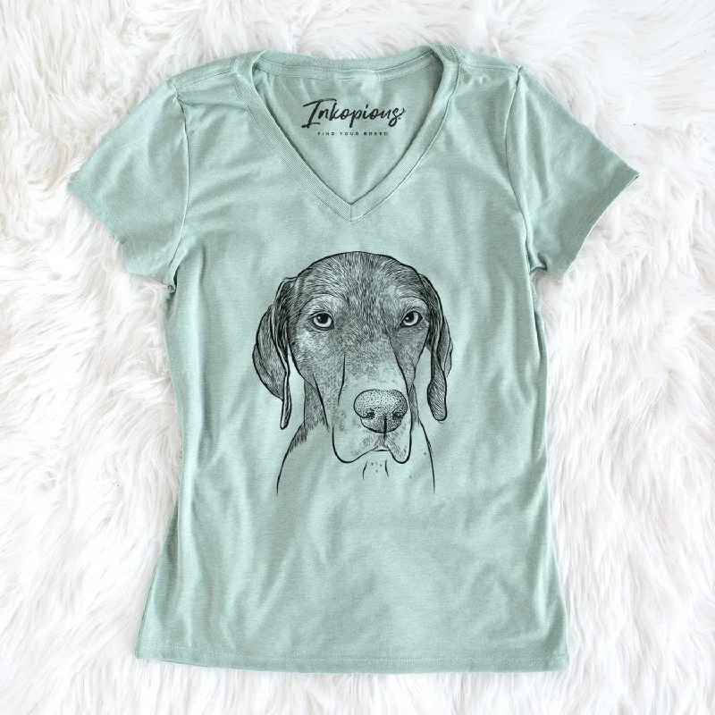 Bare Bohdi the German Shorthaired Pointer - Women's V-neck Shirt-- Spandex Blend Rayon Blend Denim Blend Bare Bohdi the German Shorthaired Pointer - Women's V-neck Shirt-- Spandex Blend Rayon Blend Denim Blend