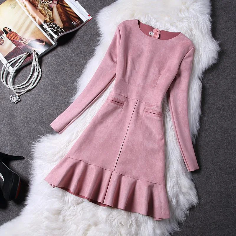 Women Dress Autumn Long Sleeve Suede Dress Ladies Slim Bottoming Flounced Fishtail Mini Dresses Vestidos Plus Size 2XL Casual Button-Up Mini Dress Women Dress Autumn Long Sleeve Suede Dress Ladies Slim Bottoming Flounced Fishtail Mini Dresses Vestidos Plus Size 2XL Casual Button-Up Mini Dress