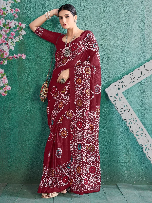 Women's Cotton Maroon Printed Designer Saree With Blouse Piece Asymmetric Hem Blouse Women's Cotton Maroon Printed Designer Saree With Blouse Piece Asymmetric Hem Blouse