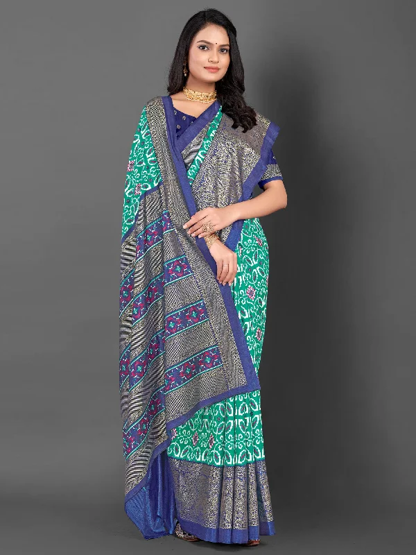 Women's Dola Silk Navy Blue Printed Designer Saree With Blouse Piece Gathered Detail Blouse Women's Dola Silk Navy Blue Printed Designer Saree With Blouse Piece Gathered Detail Blouse