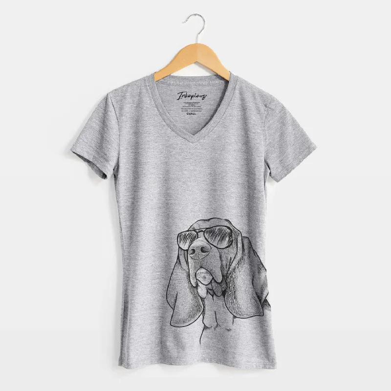 Aviator Cooper the Basset Hound - Women's V-neck Shirt-- Rayon Fabric Velvet Fabric Corduroy Fabric Aviator Cooper the Basset Hound - Women's V-neck Shirt-- Rayon Fabric Velvet Fabric Corduroy Fabric