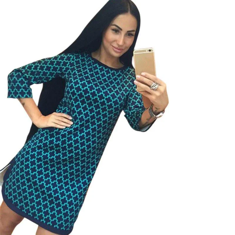 Women's Plaid Cross Straight Slim Casual O-Neck 3/4 Sleeve Above Knee Mini Dress Arrival Y8664 Fashionable Party Mini Dress Women's Plaid Cross Straight Slim Casual O-Neck 3/4 Sleeve Above Knee Mini Dress Arrival Y8664 Fashionable Party Mini Dress