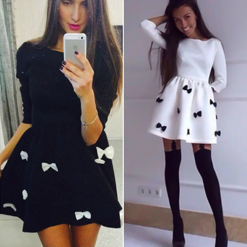 GZDL Fashion Women Long Sleeve Dress Cute 3/4 Sleeve O-Neck Autumn Winter Party Bow-tie Pleated Mini Dresses Vestido CL2502 Stylish Ruffle Mini Dress GZDL Fashion Women Long Sleeve Dress Cute 3/4 Sleeve O-Neck Autumn Winter Party Bow-tie Pleated Mini Dresses Vestido CL2502 Stylish Ruffle Mini Dress