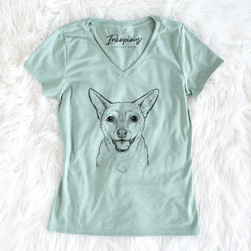 Bare Georgie the Chiweenie - Women's V-neck Shirt-- Rayon Fabric Velvet Fabric Corduroy Fabric Bare Georgie the Chiweenie - Women's V-neck Shirt-- Rayon Fabric Velvet Fabric Corduroy Fabric