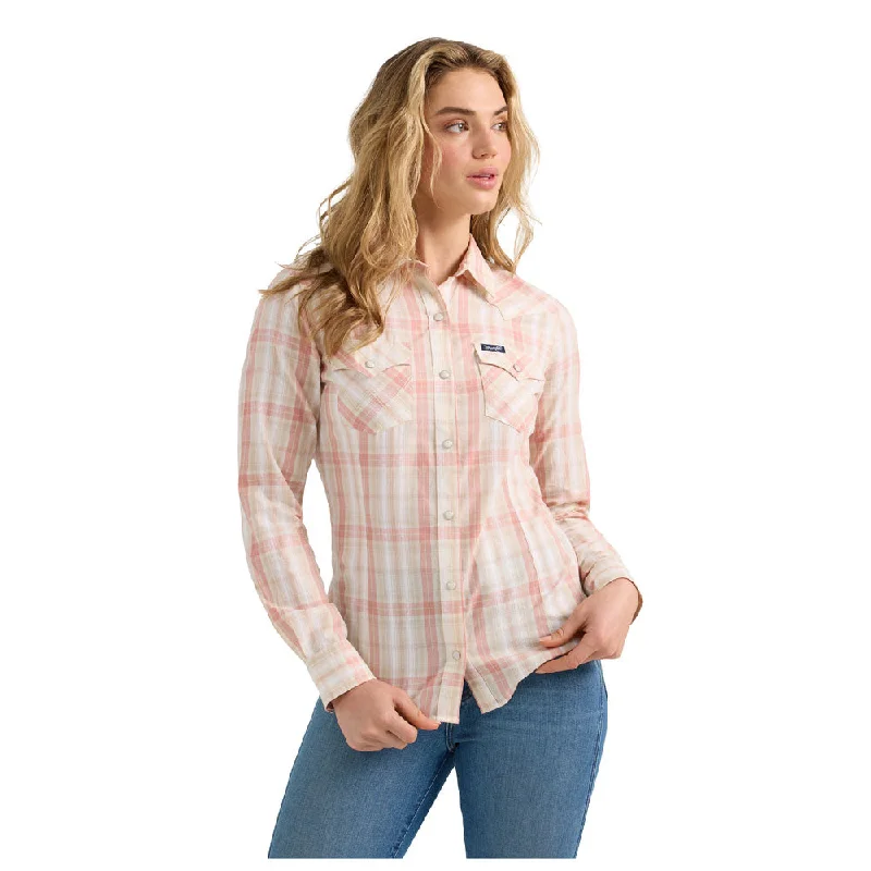 112361631 Wrangler Women's Retro Western Vintage Snap Shirt - Pink & White-- Fitted T-Shirt Seamless Stretchy 112361631 Wrangler Women's Retro Western Vintage Snap Shirt - Pink & White-- Fitted T-Shirt Seamless Stretchy