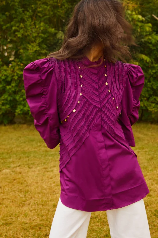 The Orla Puff Shirt-- Polka Dot Checkered Tartan