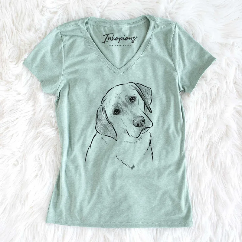 Bare Stella the Yellow Lab - Women's V-neck Shirt-- Graphic T-Shirt Round Neck Polyester Bare Stella the Yellow Lab - Women's V-neck Shirt-- Graphic T-Shirt Round Neck Polyester