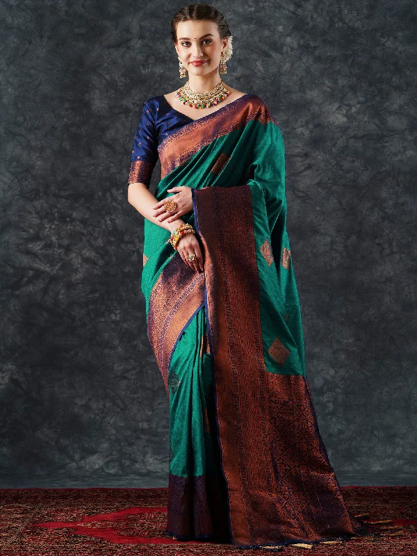 Women's Silk Blend Teal blue Woven Design Designer Saree With Blouse Piece Sleeveless Summer Blouse Women's Silk Blend Teal blue Woven Design Designer Saree With Blouse Piece Sleeveless Summer Blouse