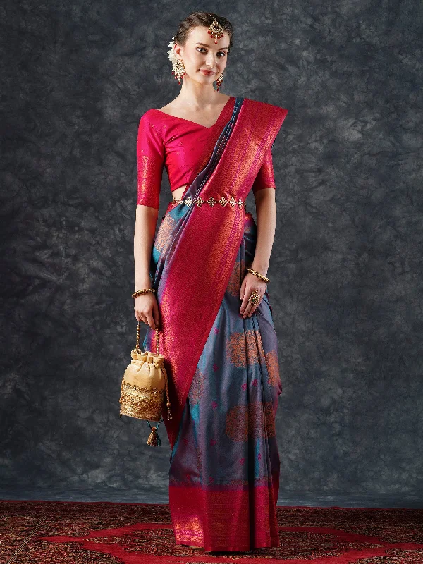 Women's Silk Blend Teal blue Woven Design Designer Saree With Blouse Piece Office Formal Blouse Women's Silk Blend Teal blue Woven Design Designer Saree With Blouse Piece Office Formal Blouse