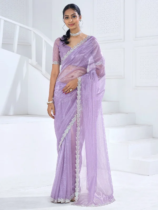 Women's Organza Mauve Embellished Designer Saree With Blouse Piece Semi-Sheer Blouse Women's Organza Mauve Embellished Designer Saree With Blouse Piece Semi-Sheer Blouse