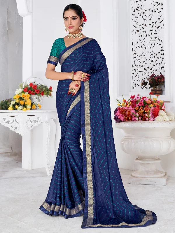 Women's Chiffon Blue Printed Designer Saree With Blouse Piece Loose Oversized Blouse Women's Chiffon Blue Printed Designer Saree With Blouse Piece Loose Oversized Blouse