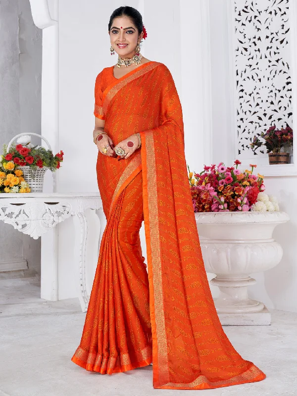 Women's Chiffon Orange Printed Designer Saree With Blouse Piece Smart Business Blouse Women's Chiffon Orange Printed Designer Saree With Blouse Piece Smart Business Blouse