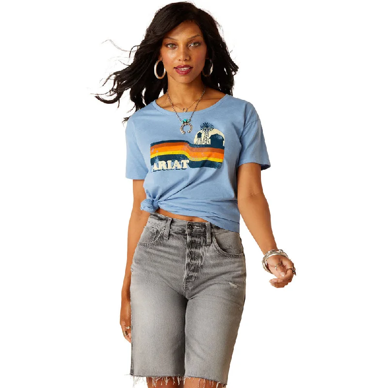 10051442 Ariat Women's Acres Short Sleeve T-Shirt - Light Blue Heather-- Collared Crew Neck Turtle Neck 10051442 Ariat Women's Acres Short Sleeve T-Shirt - Light Blue Heather-- Collared Crew Neck Turtle Neck
