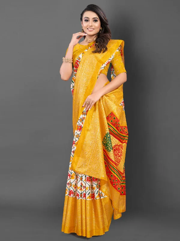 Women's Dola Silk White Printed Designer Saree With Blouse Piece Off-Shoulder Wrap Blouse Women's Dola Silk White Printed Designer Saree With Blouse Piece Off-Shoulder Wrap Blouse