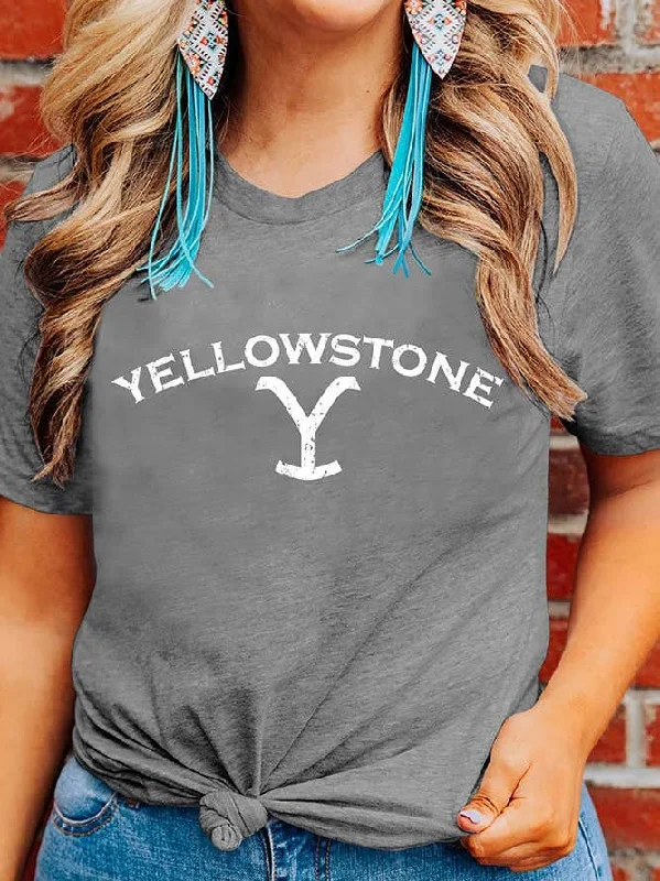 YELLOWSTONE Dutton Ranch Brand Screen Print Grey T-Shirt-- Plaid T-Shirt Polka Dot Checkered YELLOWSTONE Dutton Ranch Brand Screen Print Grey T-Shirt-- Plaid T-Shirt Polka Dot Checkered